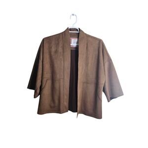 ANTHROPOLOGIE Micro Suede Bronze Open Front Kimono Relaxed Cardigan Jacket Sz M